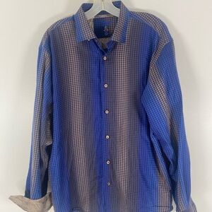 Mens Luciano Visconti Shirt Size Large Flip Cuff Striped Dots Made in Turkey EUC